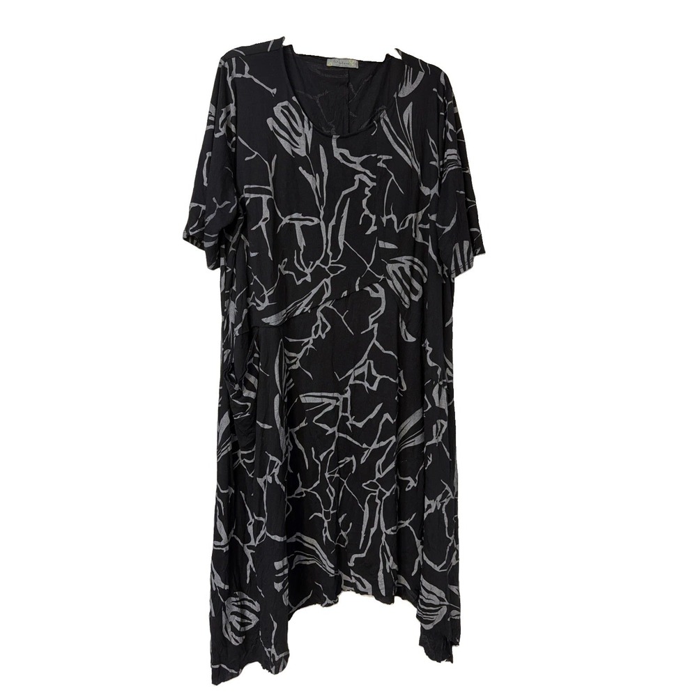 Chalet et Ceci Asymmetrical Midi Dress Size 1X Lagenlook Bamboo Pocket Boho